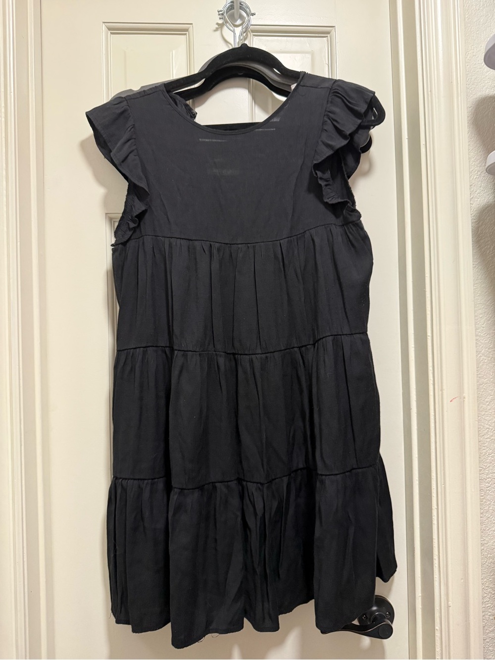 Black Ruffle Sleeve Tiered Mini Dress
